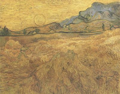 Vincent Van Gogh Wheat Field wtih Reaper and Sun (nn04) France oil painting art